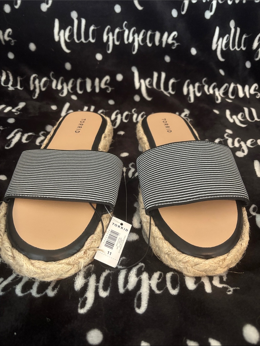 torrid Black & White Striped Espadrille Slide Sandals